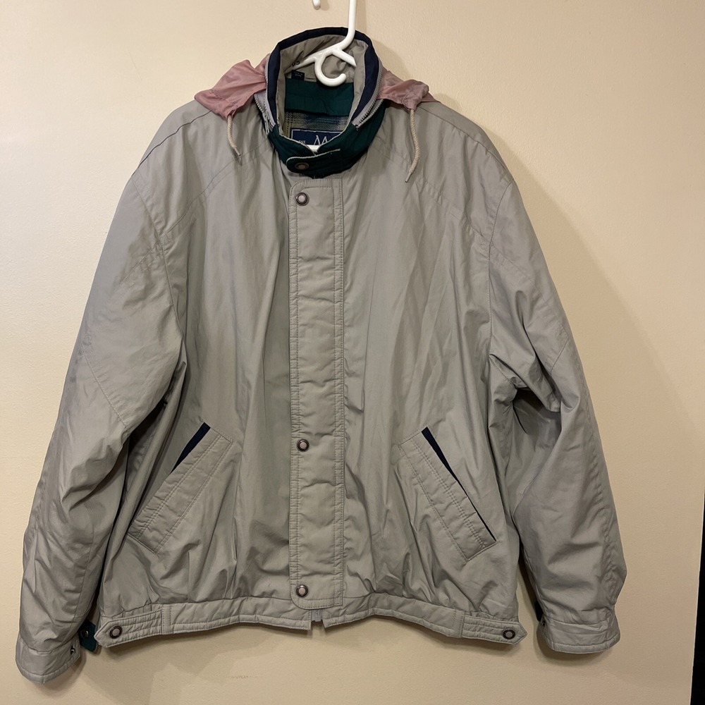 Members Only Men's Jacket Tan Zip Up Hood XL Removable Lining Winter Fall Warm